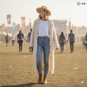 Nubby  Lambs Wool Blend Cream Long Duster -Small